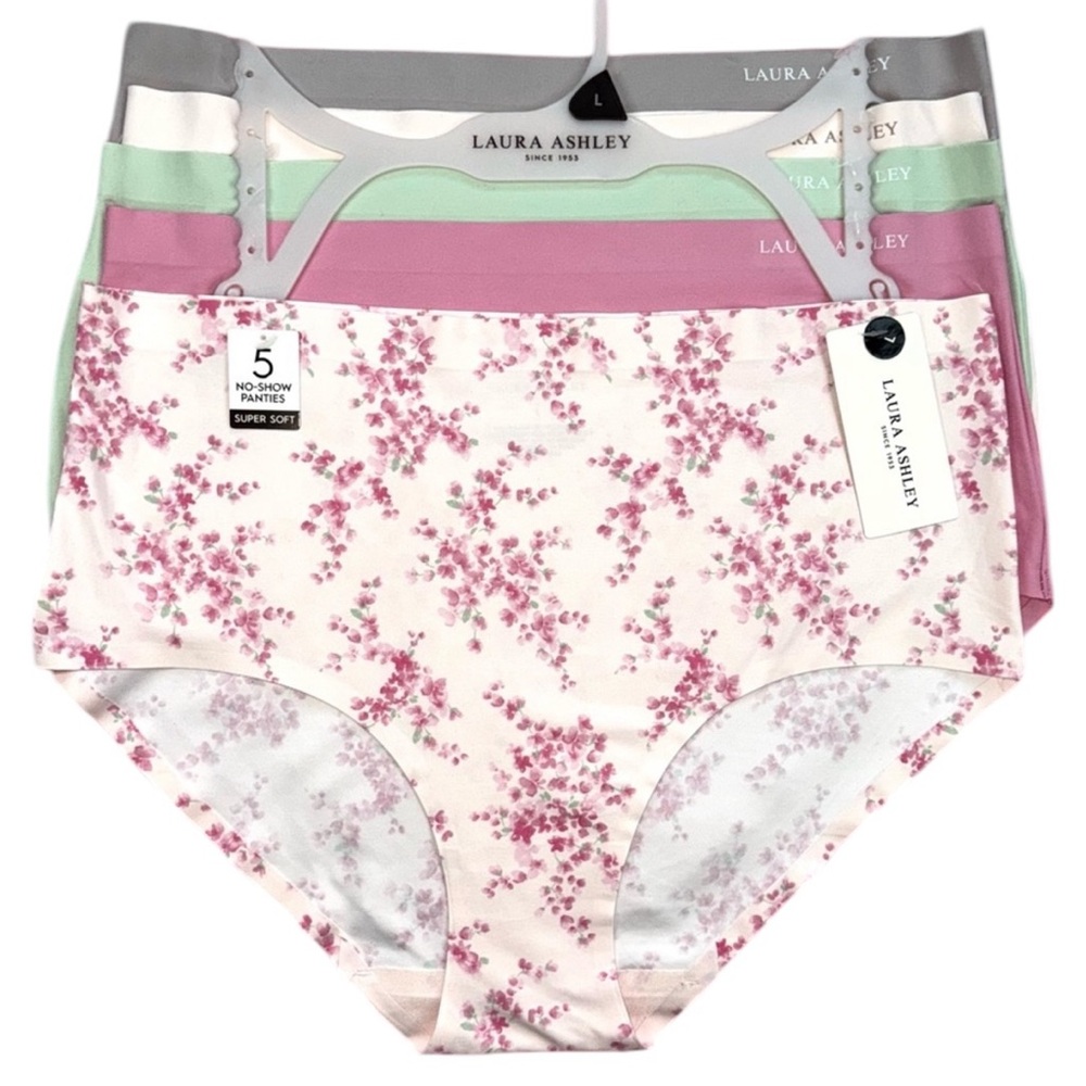 💫 NWT LAURA ASHLEY NWT 5-PACK NO SHOW SUPER SOFT BRIEF PANTIES SIZE LARGE FLORAL